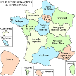 Les fonds de dotation par régions au 31/01/2016 - Carte des régions française