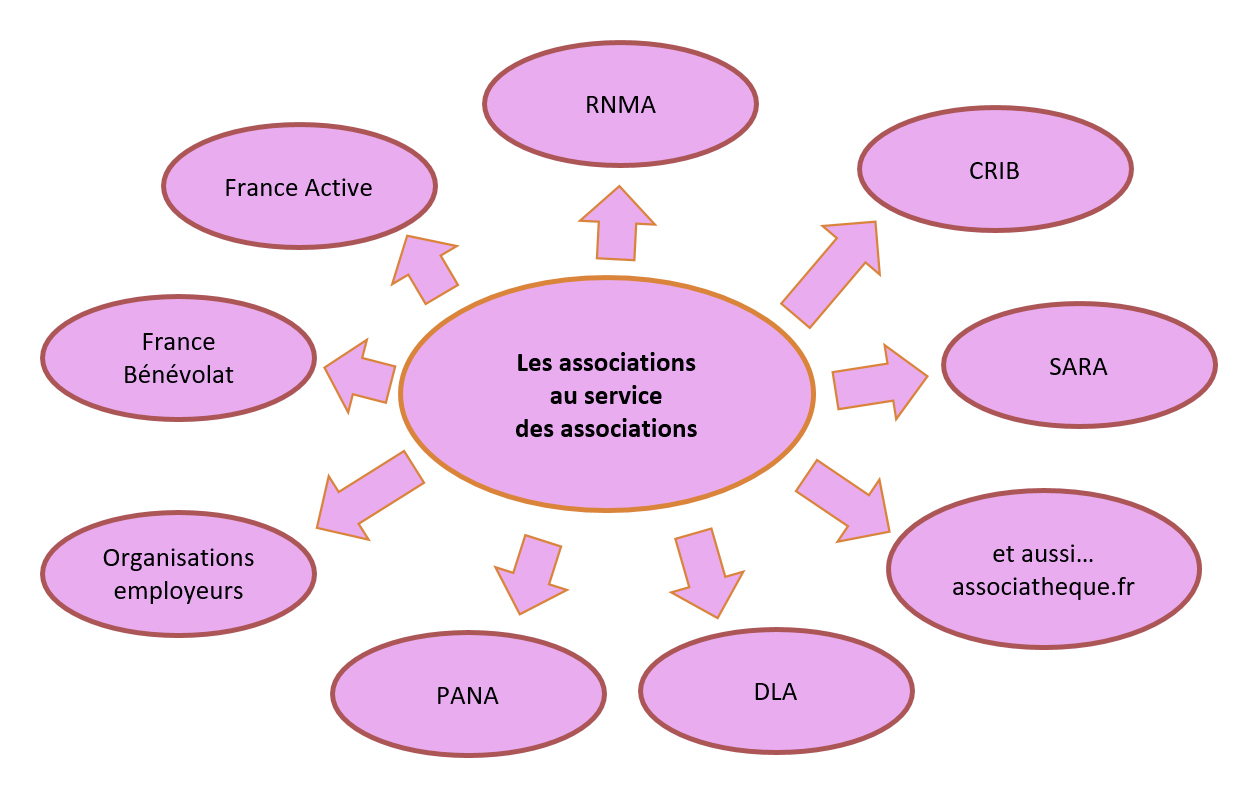 Les associations au service des associations : DLA - PANA - Organisations employeurs - France Bénévolat - France Active - RNMA - CRIB - SARA - et aussi... associatheque.fr