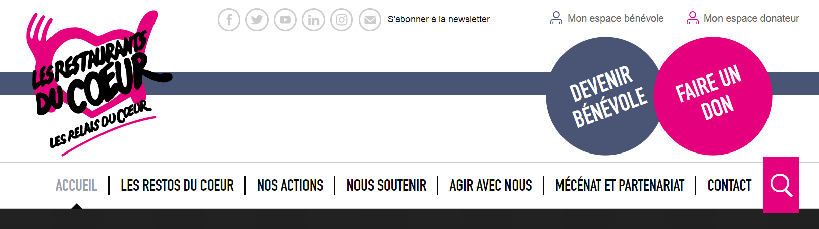 le header du site Les Restaurants du coeur