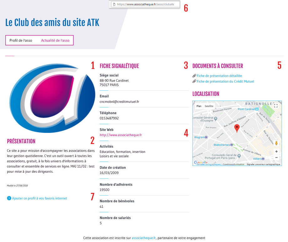 Onglet Profil de l'asso